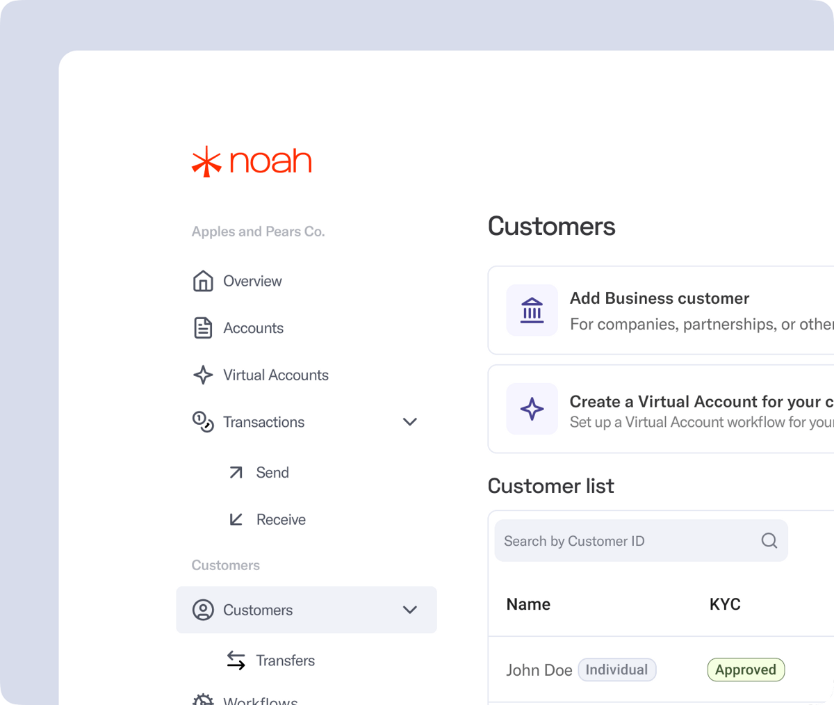 Noah API and Dashboard overview